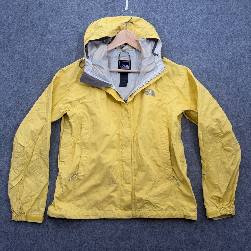 The North Face HyVent Rain Jacket Womens Small Yellow Waterproof Hooded Shell